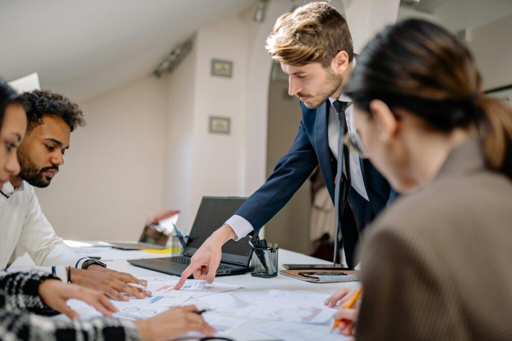 Employees in the middle of planning.