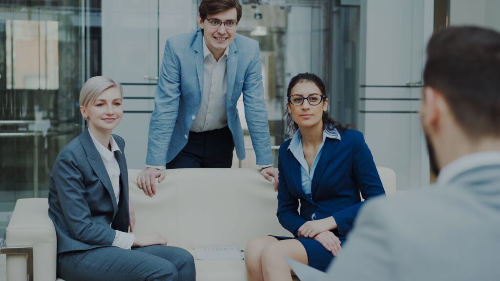 Employees in the middle of a meeting